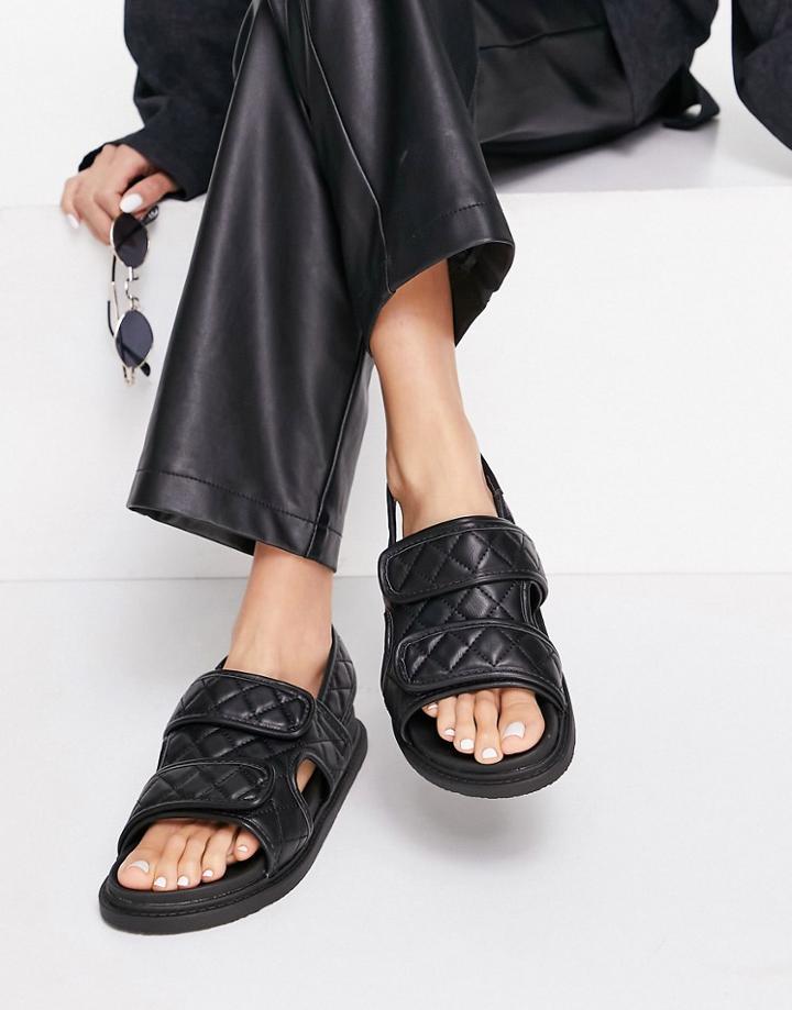 Truffle Collection Quilted Double Strap Flat Sandals In Black
