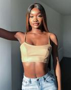 Asos Design Jersey Leather Look Suit Crop Top In Tan-brown