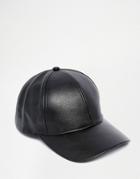 Asos Baseball Cap In Black Faux Leather - Black