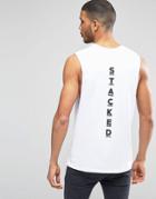 Asos Sleeveless T-shirt With Stacked Print - Whiite