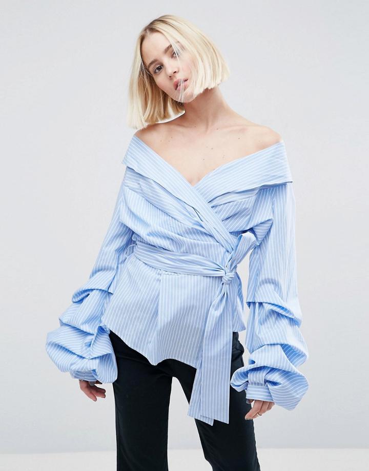Asos White Off Shoulder Wrap Shirt - Multi