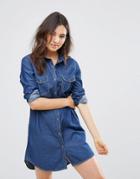 Qed London Denim Shirt Dress - Blue