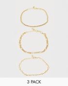 Asos Design Skinny Layered Bracelet Pack In Gold Tone - Gold