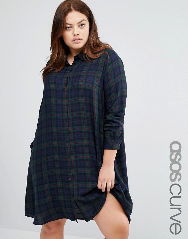 Asos Curve Check Shirt Dress - Multi