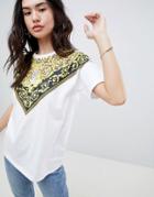 Asos Design T-shirt With Tiger Scarf Placement Print - White