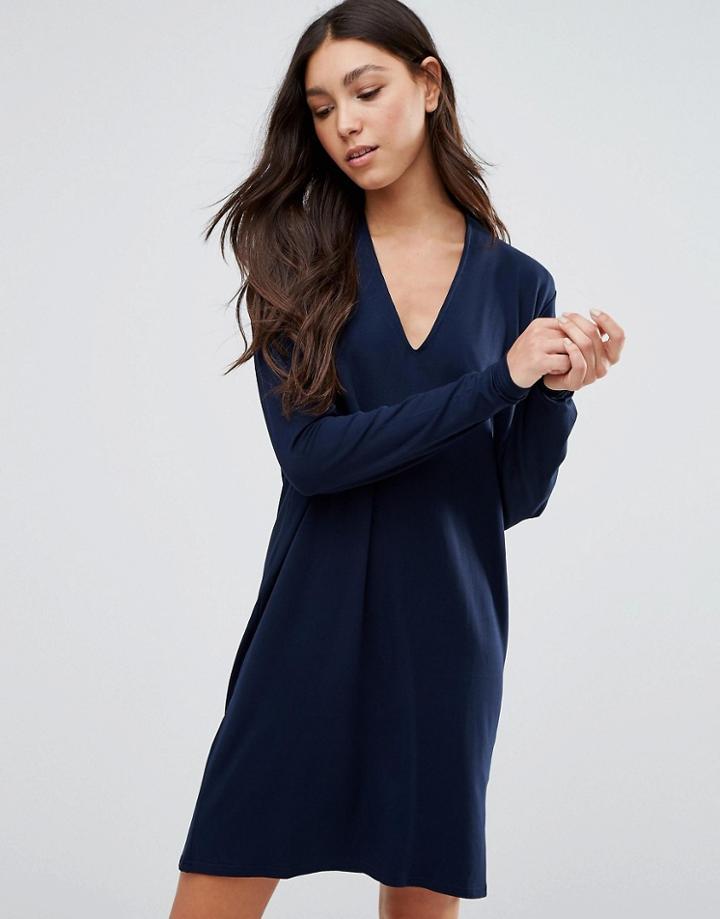 Ganni V Neck Mini Dress - Navy