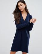 Ganni V Neck Mini Dress - Navy