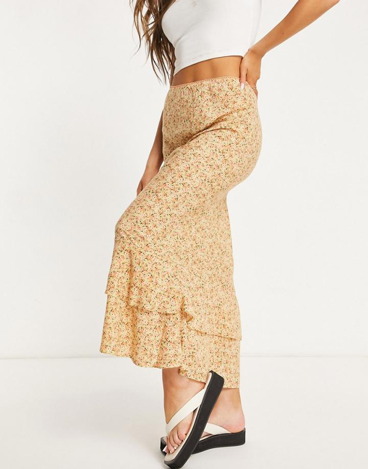 Asos Design Frill Hem Midaxi Skirt In Ditsy Floral Print-multi