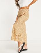 Asos Design Frill Hem Midaxi Skirt In Ditsy Floral Print-multi