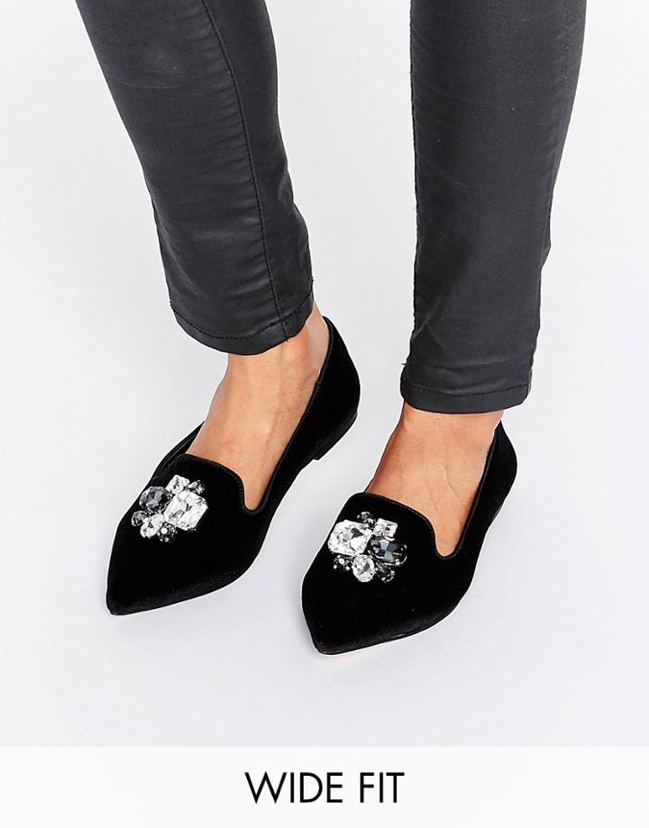 Asos Lush Wide Fit Embellished Velvet Loafers - Black