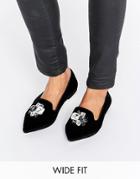 Asos Lush Wide Fit Embellished Velvet Loafers - Black
