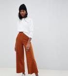 Asos Design Tall Wide Leg Culotte Pants In Rust Check - Orange
