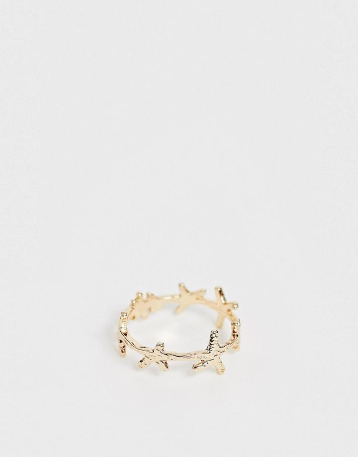 Asos Design Pinky Ring In Starfish Design In Gold Tone - Gold