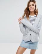 Asos Ultimate Chunky Knit Cardigan With Button - Gray