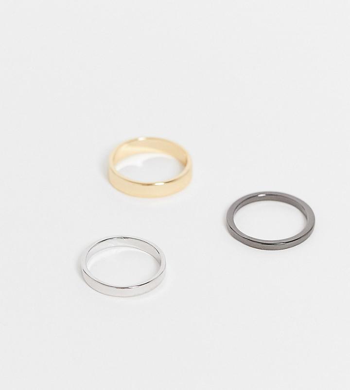 Designb Mix Metal 3 Pack Rings In Multi Exclusive To Asos