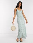Asos Design Broderie Strappy Button Through Maxi Dress In Mint-orange