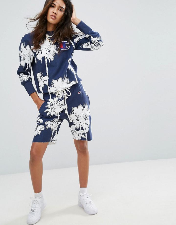 Champion Relaxed Jogger Shorts In Hawaiian Palm Print - Navy