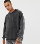 Heart & Dagger Oversized Hoodie With Acid Wash In Washed Black - Black