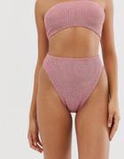 Asos Design Mix And Match Crinkle High Leg High Waist Bikini Bottom In Shiny Dusky Pink - Pink