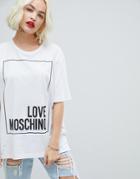 Love Moschino Square Glitter Logo T-shirt - White