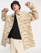 Asos Design Oversized Wool Mix Jacket In Neutral Tones And Swirl Design