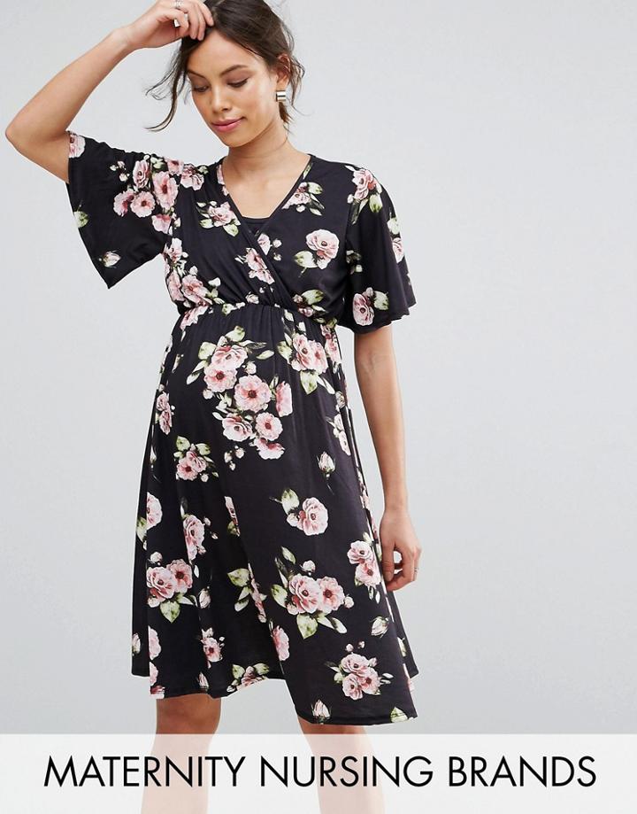 Bluebelle Nursing Wrap Front Flared Sleeve Swing Dress - Multi