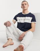 Tommy Hilfiger Crew Neck Lounge T-shirt With Contrast Chest Panel And Logo In Navy