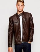 Brave Soul Premium Faux Leather Biker Jacket - Brown