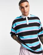 Asos Design Oversized Polo T-shirt In Multi Colored Stripe