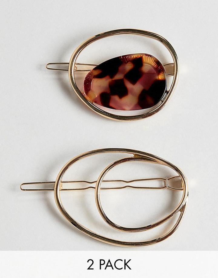 Asos Design Pack Of 2 Abstract Wire Barette Hair Clips With Resin - Multi