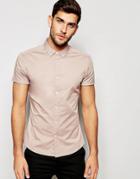 Asos Skinny Shirt In Dusty Pink Twill With Short Sleeves - Dusty Pink