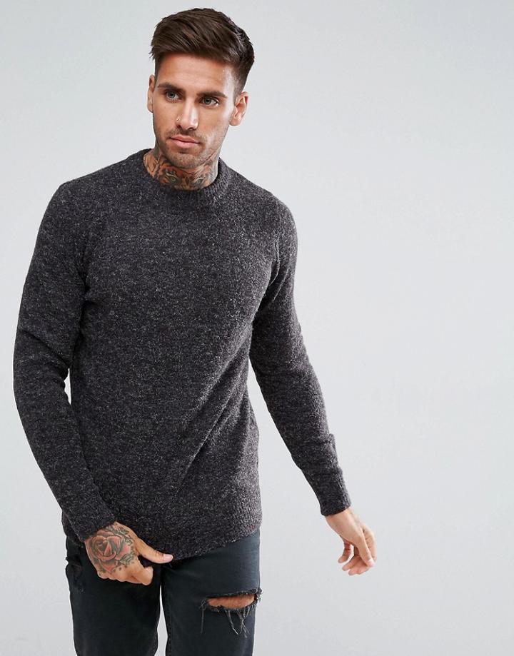Pull & Bear Chunky Knit Sweater In Dark Gray - Gray