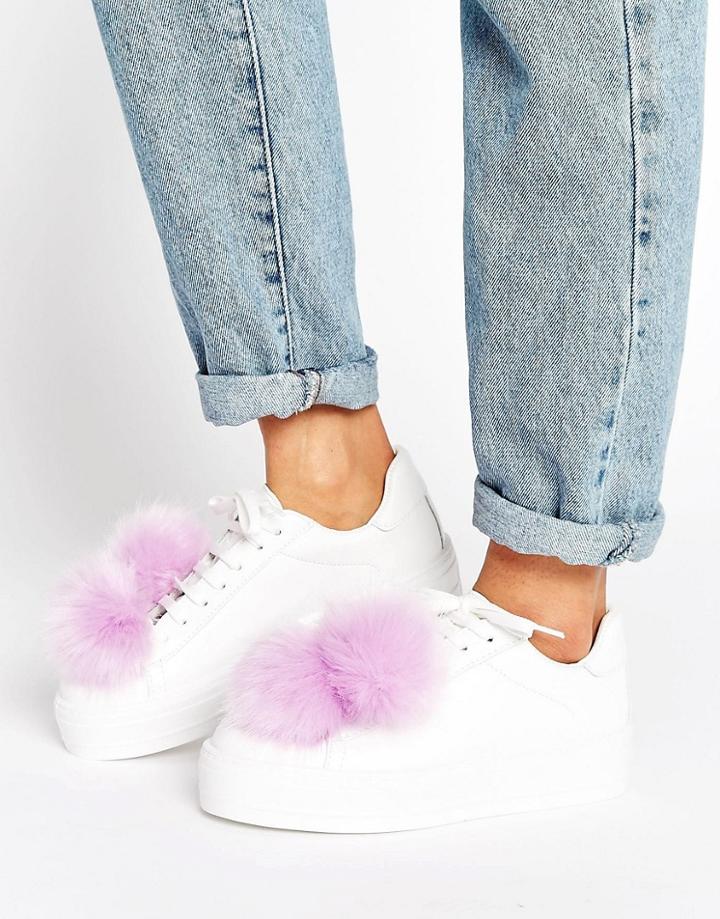 Asos Dandelion Pom Pom Sneakers - White