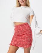 Love Triangle Shirred Mini Skirt In Red And White Ditsy Floral - Part Of A Set-multi