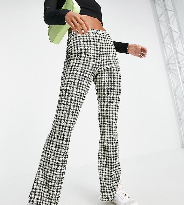 Asos Design Petite Jersey Suit Kickflare With Side Split In Lime Check-multi