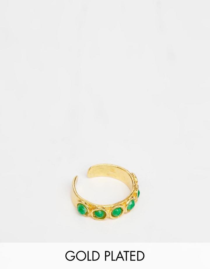 Ottoman Hands Green Agate Toe Ring - Gold