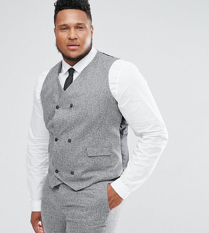 Asos Plus Wedding Skinny Suit Vest In 100% Silk Textured Gray - Gray