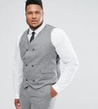 Asos Plus Wedding Skinny Suit Vest In 100% Silk Textured Gray - Gray