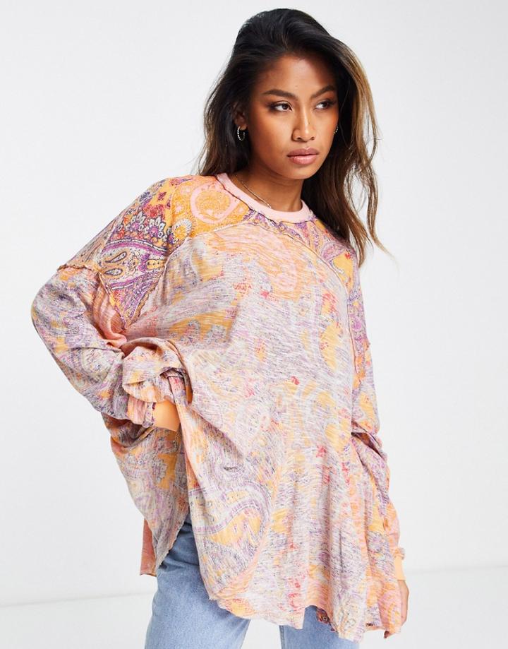 Free People Making Circles Longline T-shirt In Multi Paisley