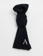 Asos Design Personalized Scarf With Initial A In Black