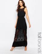 Vero Moda Tall Sheer Insert Maxi Dress - Black