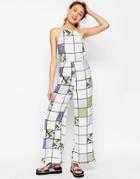 Asos Africa X Chichia Strappy Jumpsuit In Grid Print - Multi