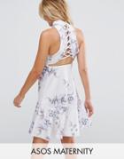 Asos Maternity Scuba Floral Lace Up Side Skater Mini Dress - Multi