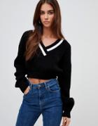 Missguided Waffle Stitch Cropped Cricket Sweater - Black