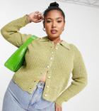 Glamorous Curve Button Front Cardigan In Green Melange Knit