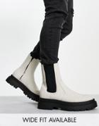 Asos Design Chunky Sole Chelsea Boot In Beige Faux Croc-neutral