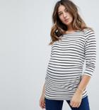New Look Maternity Stripe 3/4 Sleeve Jersey Top - Black