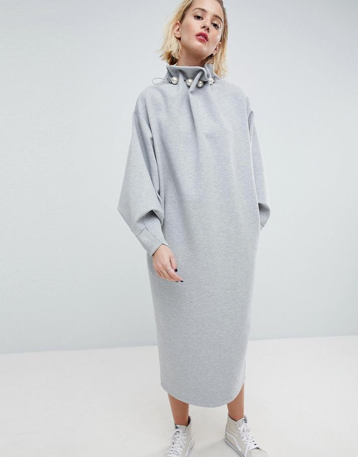 Asos White Embellished Detail Premium Sweat Dress - Gray