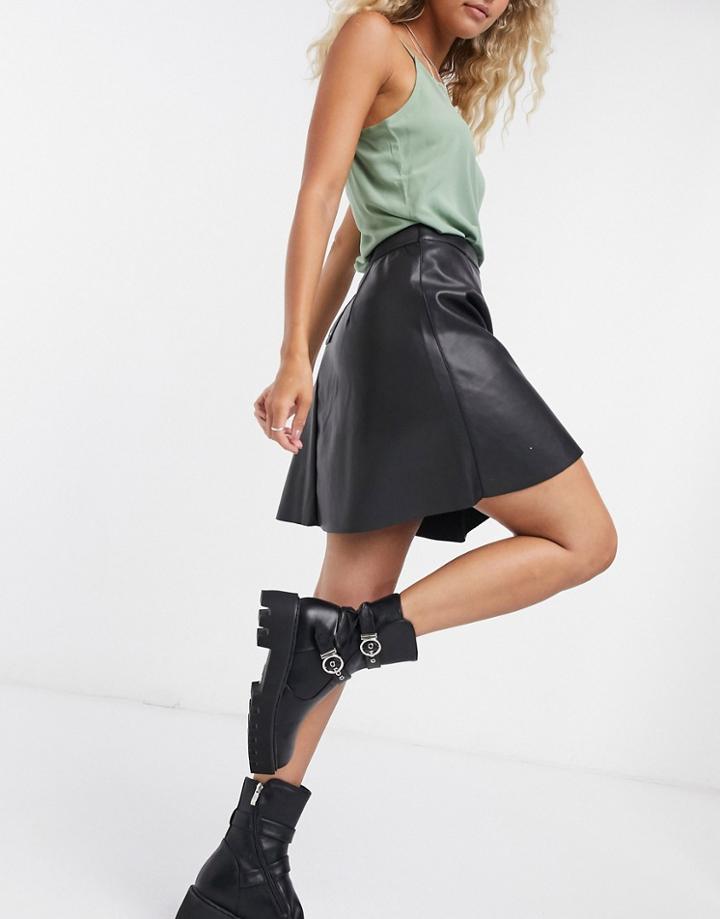 Vila Faux Leather Skirt In Black