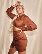 Missyempire X Tennessee Thresher Cutout Waist Shirt Dress In Chocolate-brown